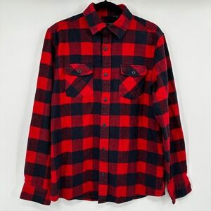 TRU CAL Mens Red Black Buffalo Plaid Flannel Long Sleeve Button Up Shirt Large